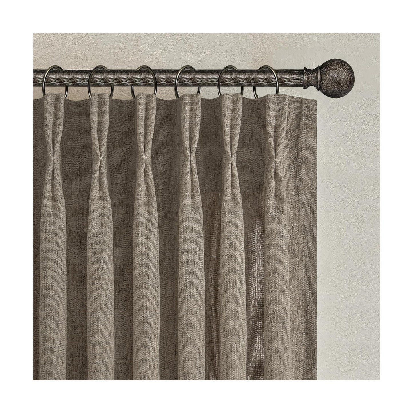 Custom Heavy Linen Pinch Pleated Kitchen 54 Inch Curtains 2 Panels Set, Dark Tan Boho Memory Trained Privacy Short