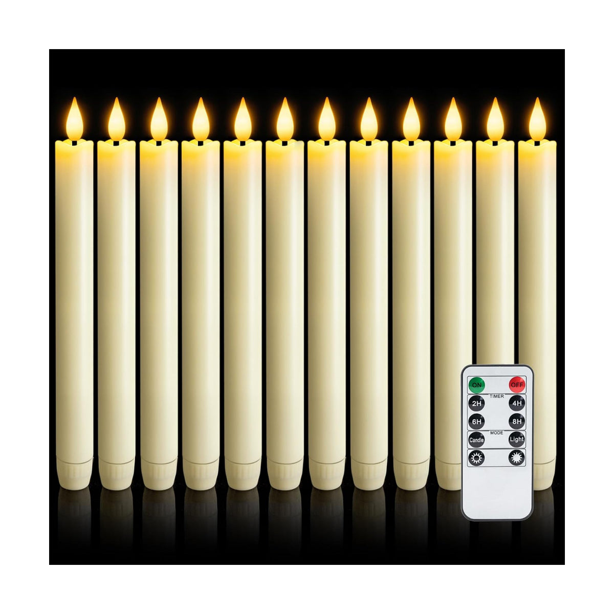 12 Pcs Flameless Taper Candles with Remote Timer Dimmer, 9.6 inches Ivory Plastic LED Candlesticks, Battery Operated