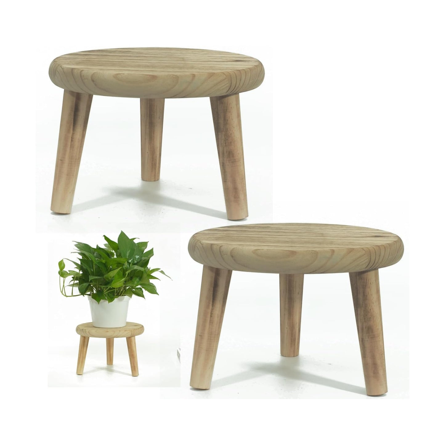 Wood Stool Plant Stand / 8 Inch / Set of 2