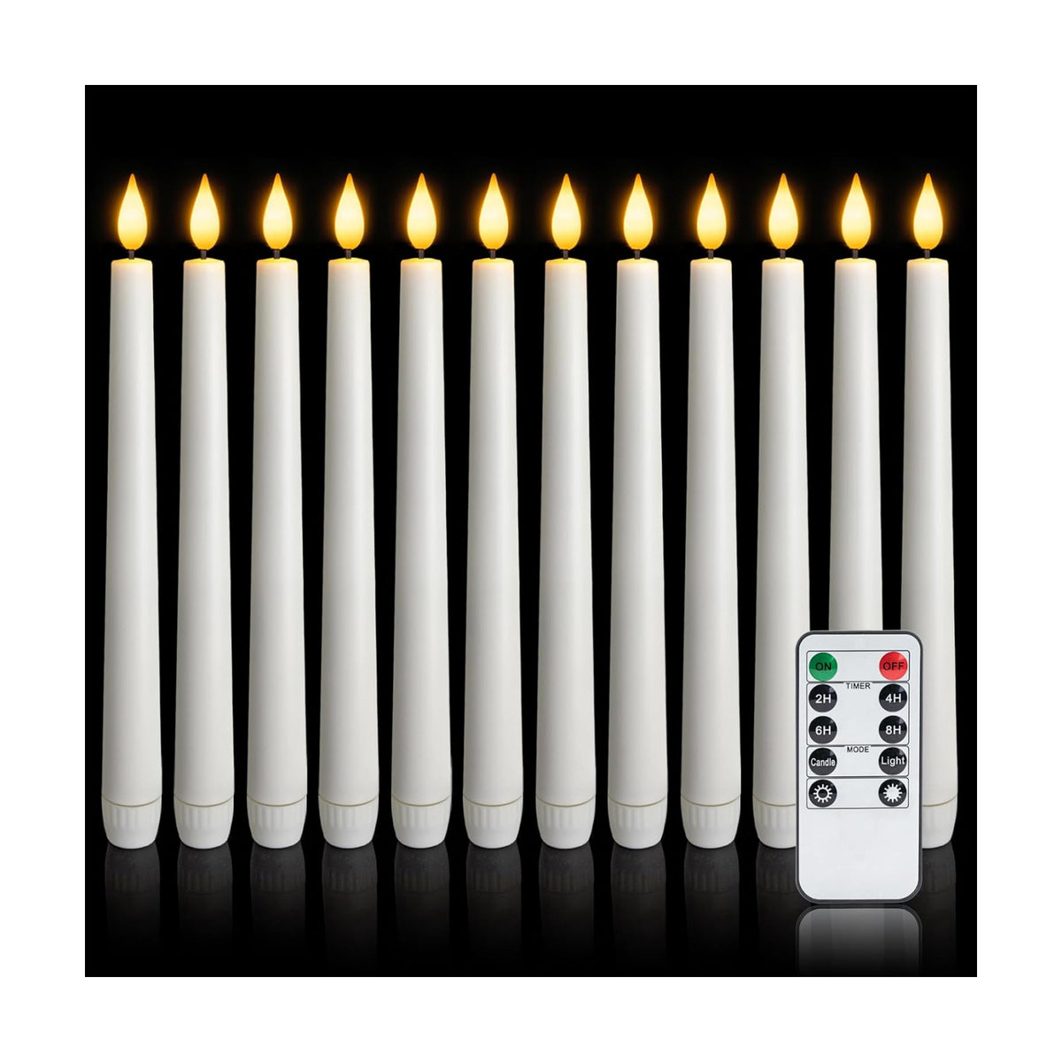 12 Pcs Flameless Taper Candles with Remote and Timer, 9.6 Inches Plastic LED Candlesticks, White Battery Operated