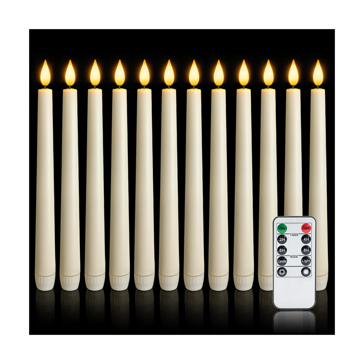 12 Pcs Flameless Taper Candles with Remote, Timer, Plastic Battery Operated Window Candles, 9.6 Inches Ivory LED