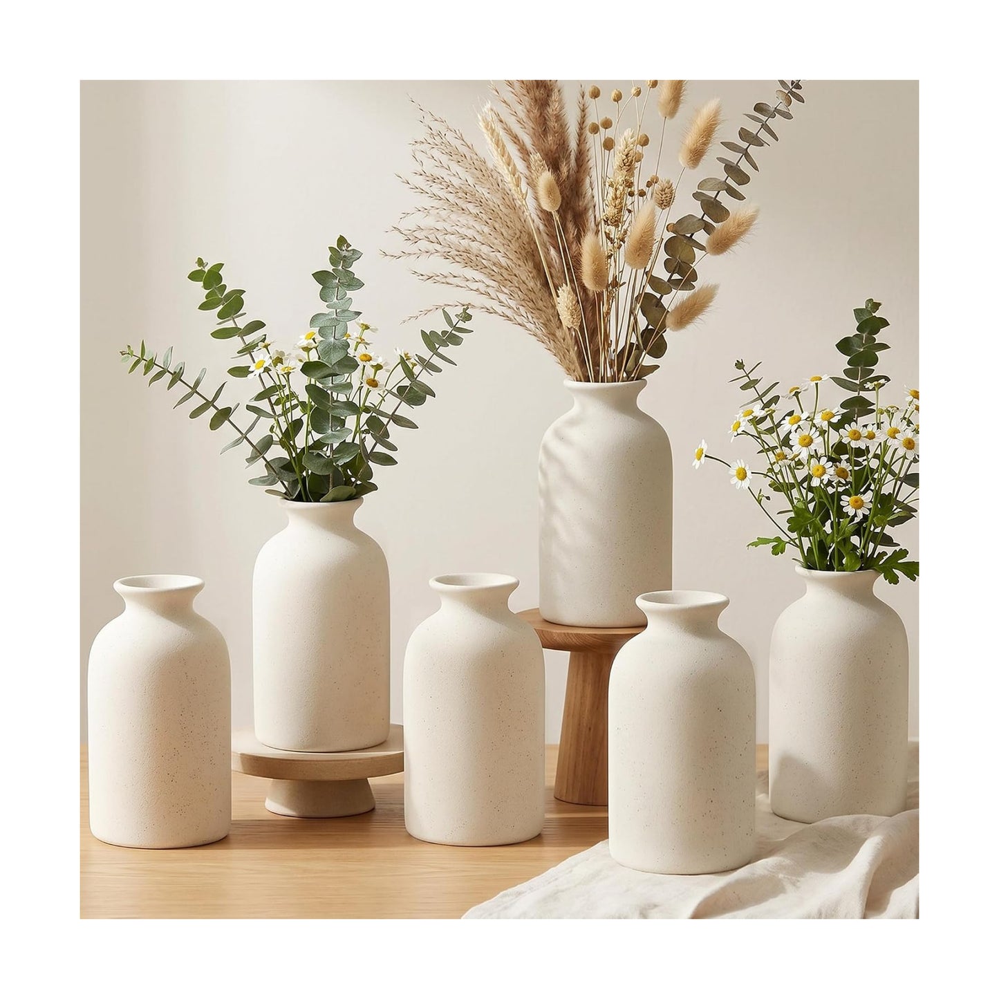 Farmhouse Vases Rustic Vintage Living / 4.8"h-beige White / Set of 6