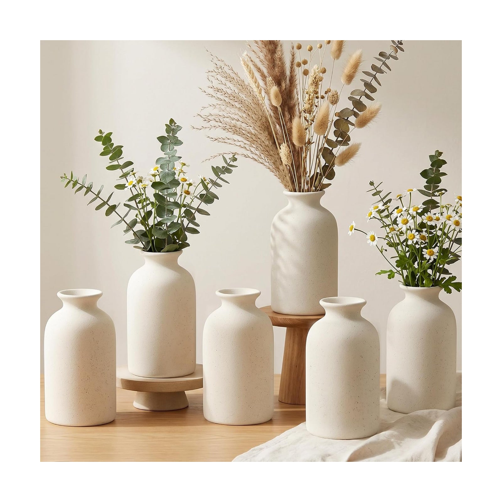 Farmhouse Vases Rustic Vintage Living / 4.8"h-beige White / Set of 6