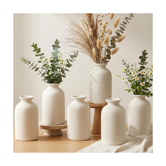 Farmhouse Vases Rustic Vintage Living / 4.8"h-beige White / Set of 6