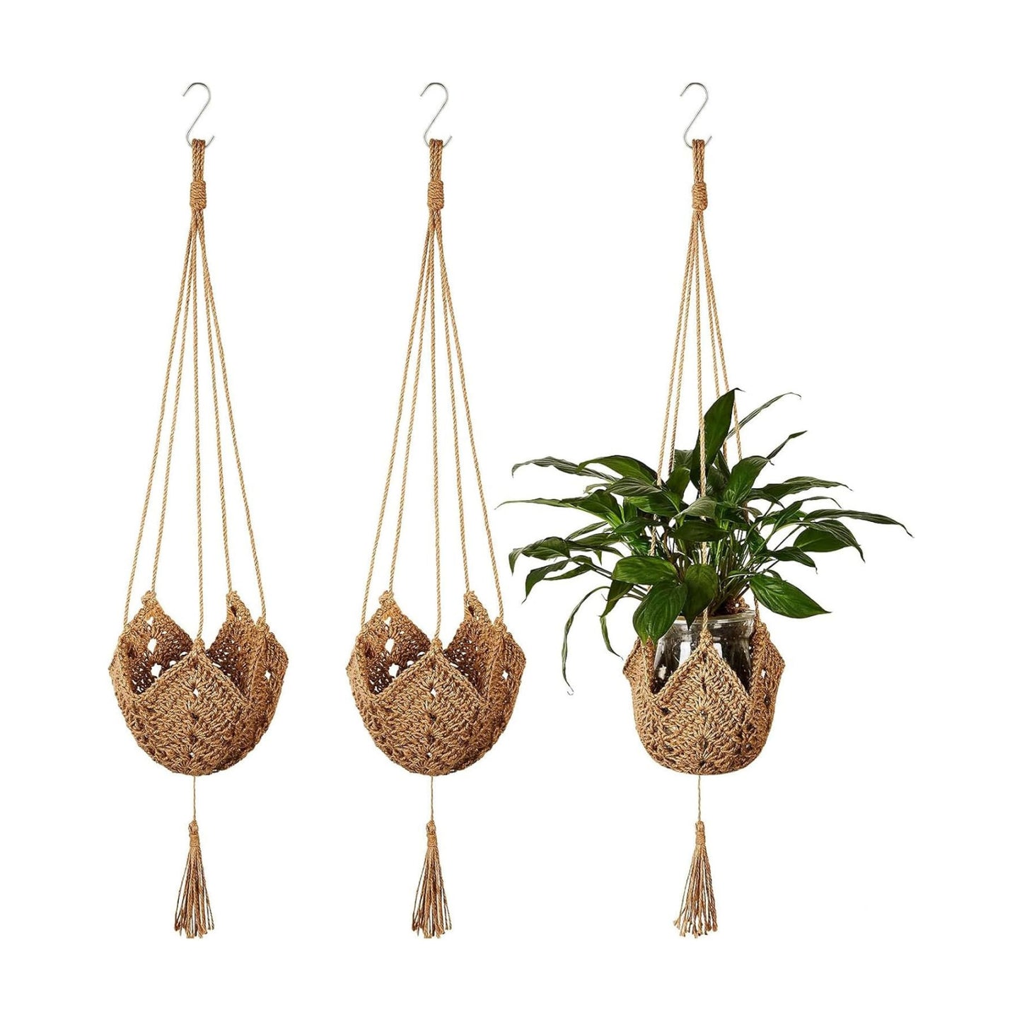 Boho Macrame Plant Hanger / Brown / Classic / Set of 3