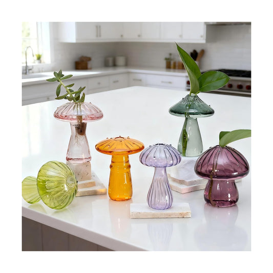 Colored Mushroom Glass Propagation Vases for Plants / Colored-a / Set of 6