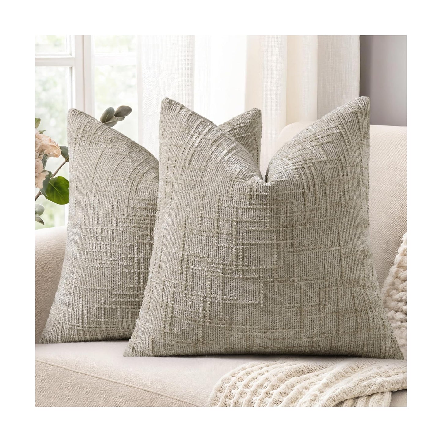 Fall Chenille Euro Sham Throw Pillow Covers Textured Soft Slubby / Light Brown / 26 x 26 / Set of 2