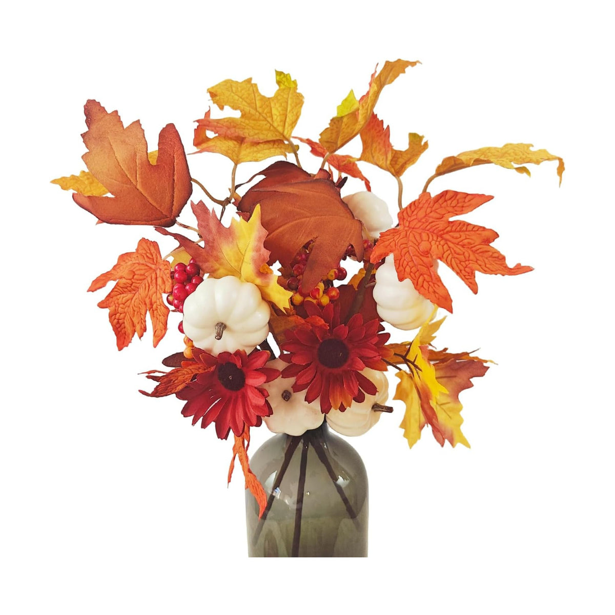 RHN Fall Flowers Artificial for Decoration,16.9 in Fall Floral Stems Picks with Pumpkin Sunflower Berry Maple Leaf Stem for Autumn Harvest Thankgiving Home Table Centerpiece Floral Arrangements