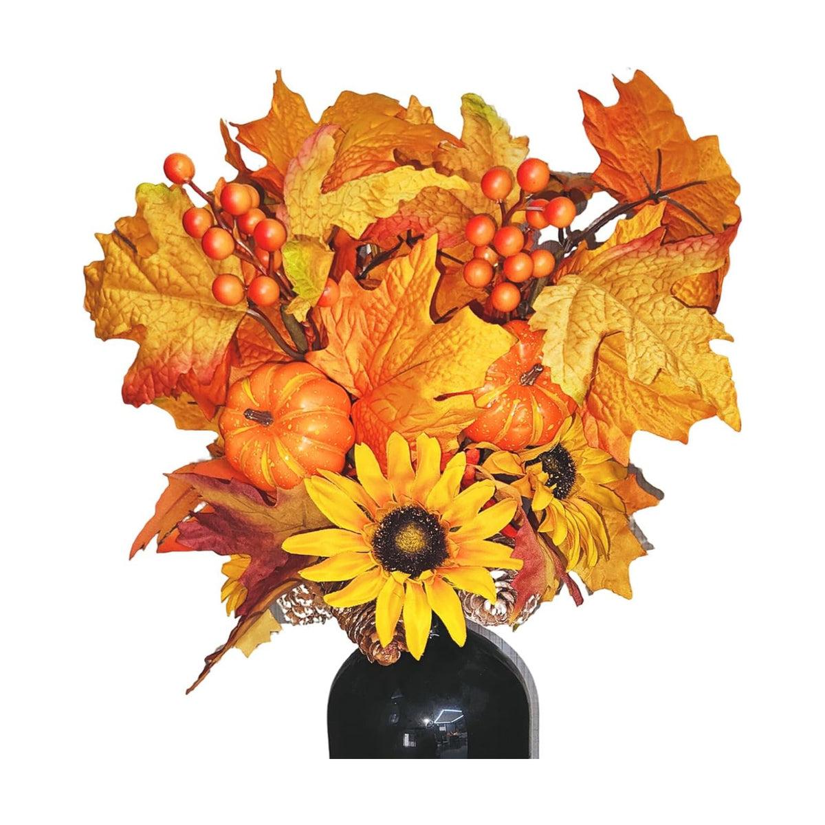Fall Flowers Artificial for Decoration,16.9 In Fall Floral Stems Picks with Pumpkin Pinecone Sunflower Berry Maple Leaf Stem for Autumn Harvest Thankgiving Home Table Centerpiece Floral Arrangements