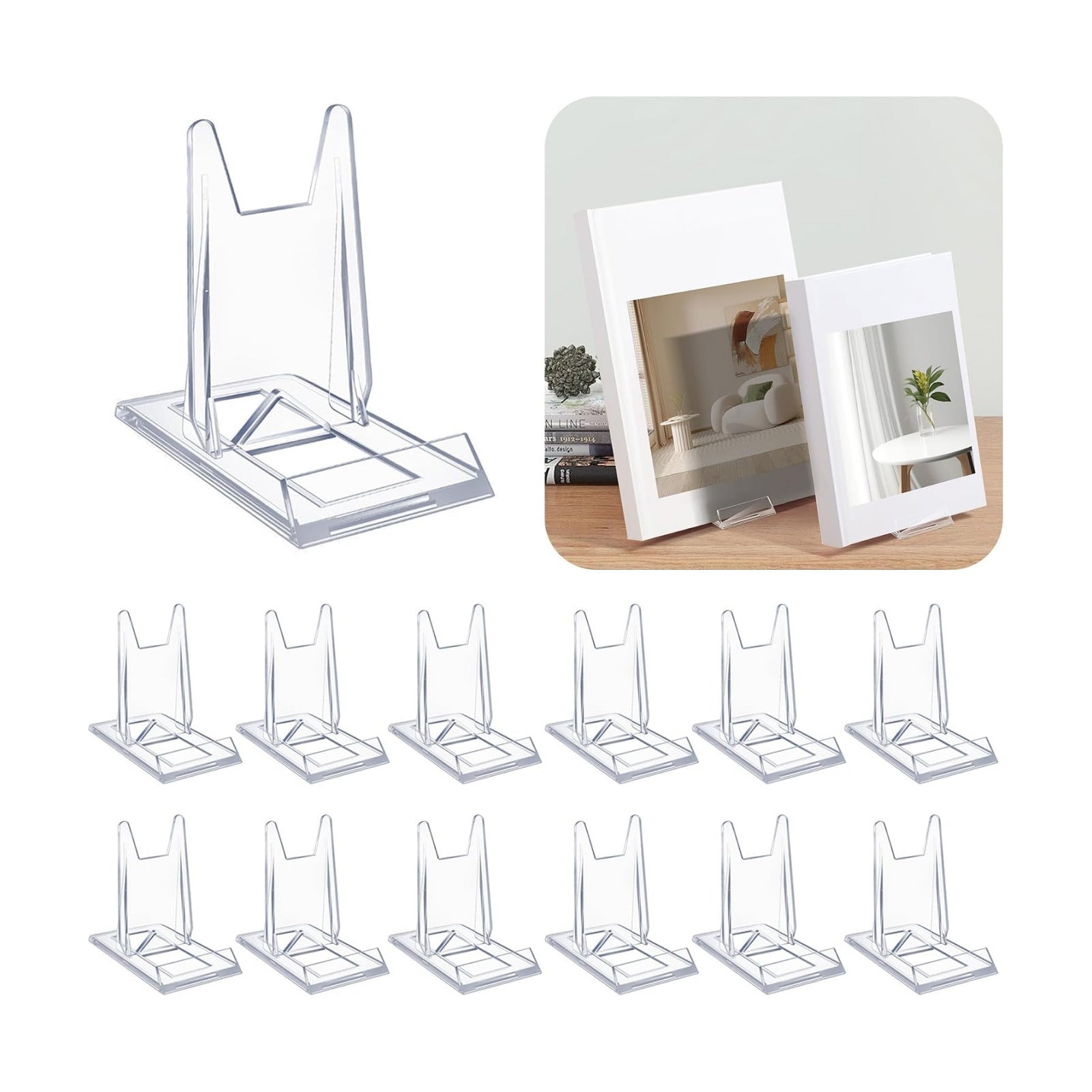 Acrylic Adjustable Desktop Book Stand & Display Easel for Tablet Phone Clutch / Clear / Set of 12