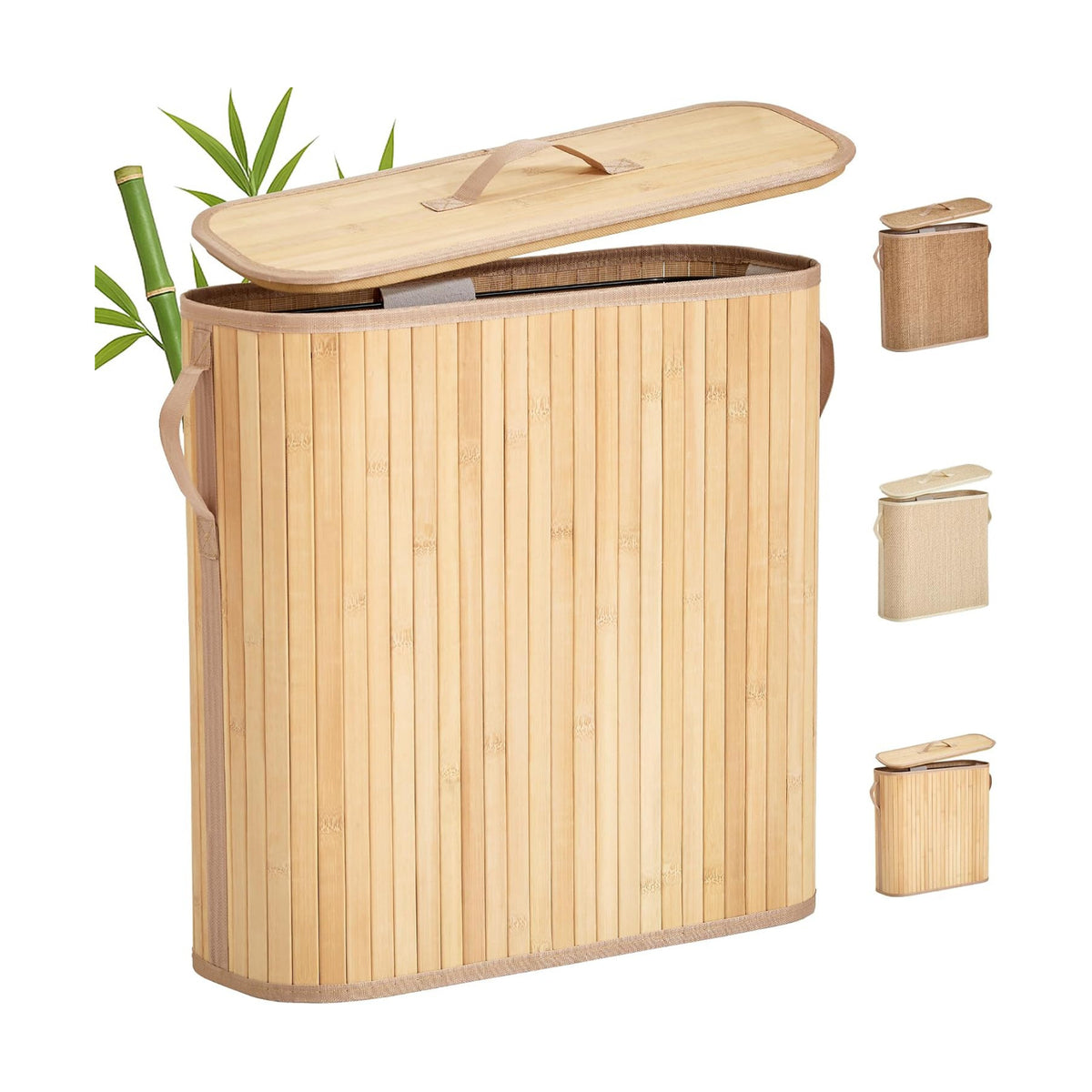 Bamboo Toilet Paper Storage Basket with Lid & Handle - 32L Large Capacity Handwoven Bathroom Organizer for 16 Rolls
