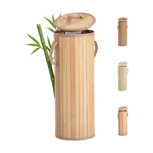 Bamboo Toilet Paper Storage Basket with Lid & Handle - 10L Handwoven Bathroom Organizer for 4 Rolls - Sturdy Stand