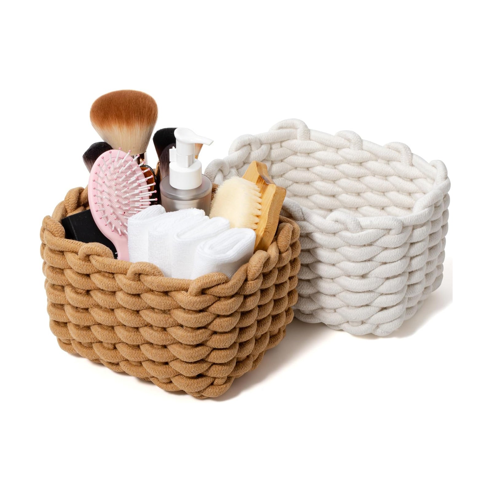 Woven Decorative Storage Bins for Shele / White & Khaki / Set of 2
