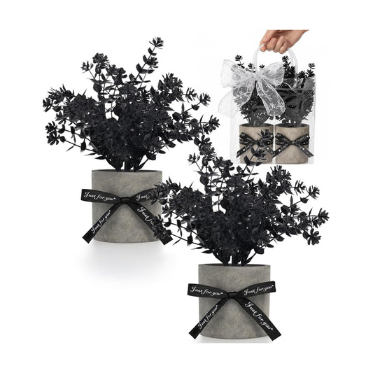Mini Potted Fake Plants Artificial Plastic Eucalyptus Plants Topiaries / Black / Set of 2