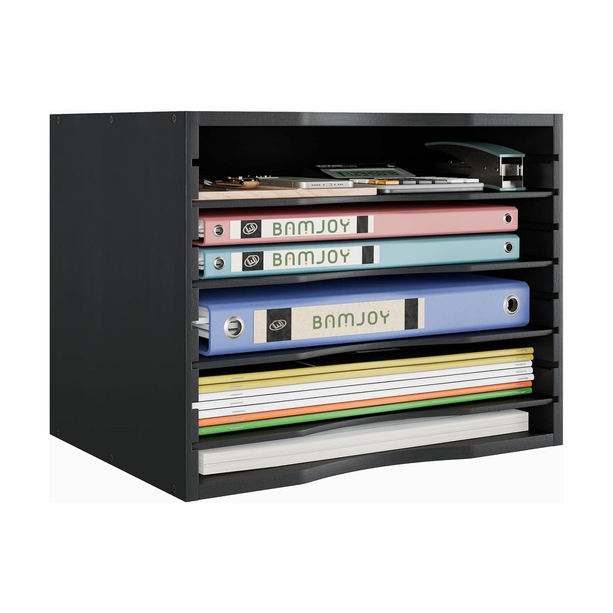 Bamjoy Wood 5 Tier Desktop Organizer, Paper Organizer Mail Sorter, File Holder Letter Document Storage with Adjustable