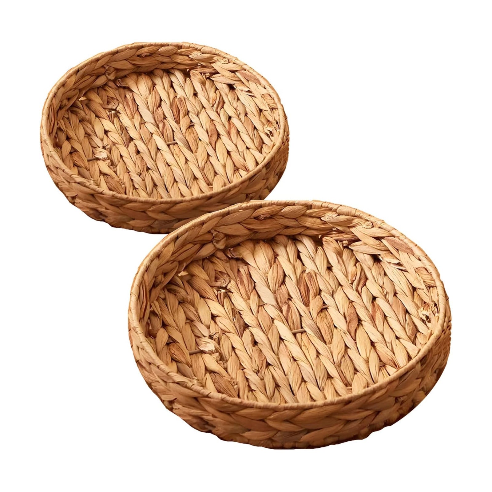 Round Wicker Rattan Tray / Natural / Set of 2