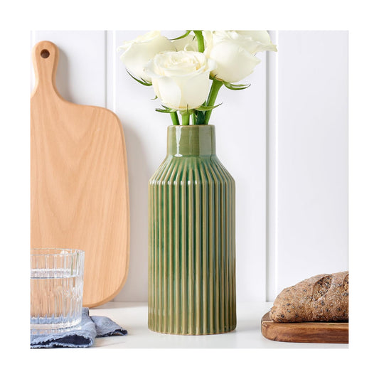 Green Ceramic Flower Vase / 3 Green / 8 Inch