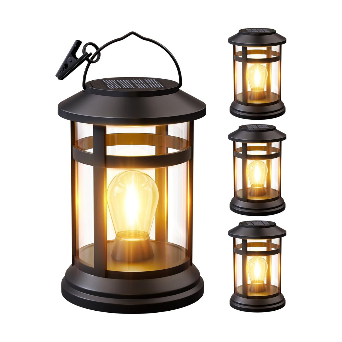 Solar Lanterns Outdoor Waterproof: 4 Pack Hanging Solar Lights for Patio | Solar Powered, 800 mAh Battery, Bright LED