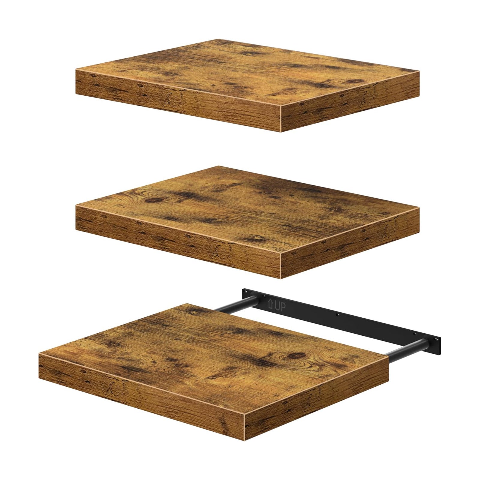 QEEIG 12" Deep Floating Projector Shelves Under TV Shelf (Brown, Set of 3)