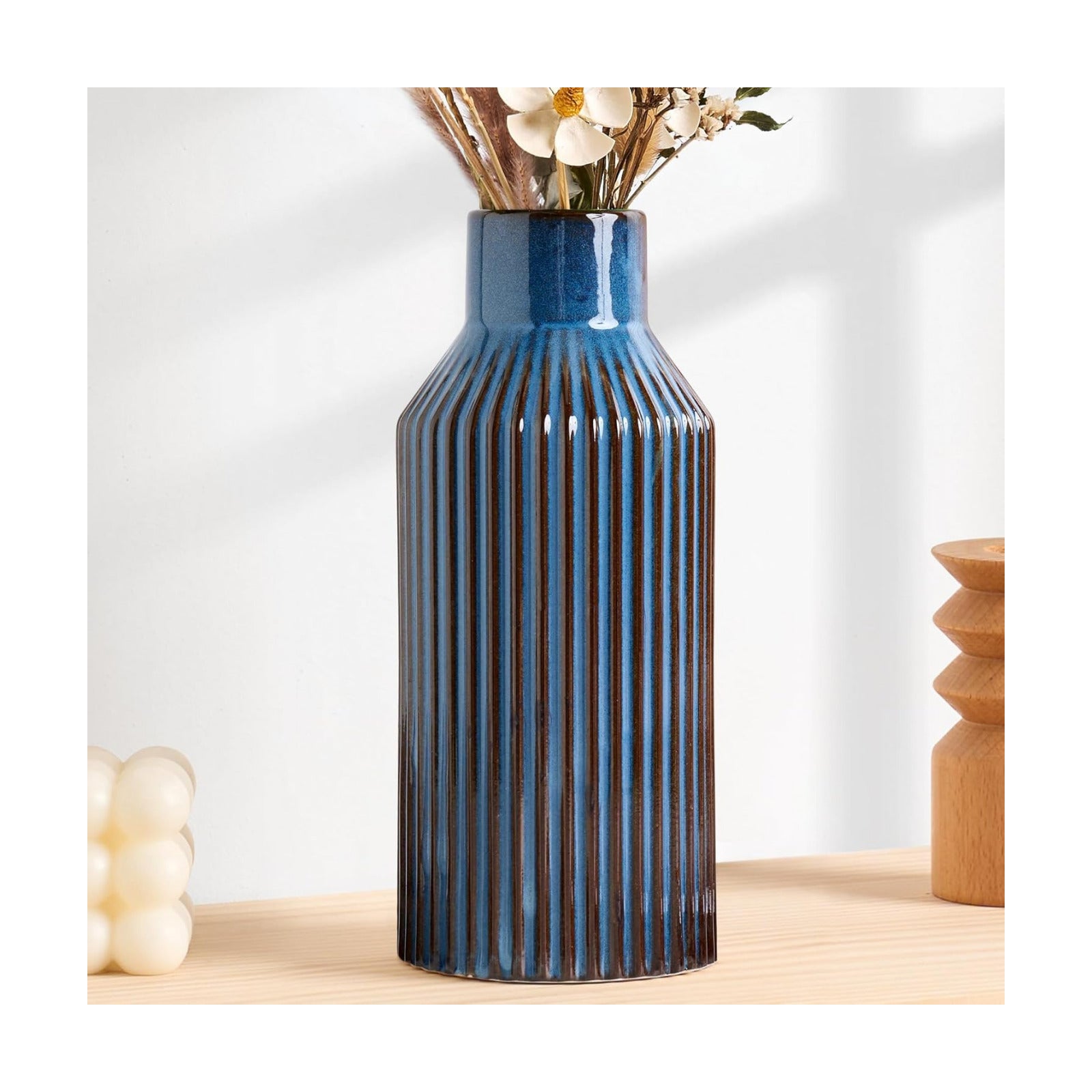 Ceramic Flower Vase / 2 Blue / 8 Inch