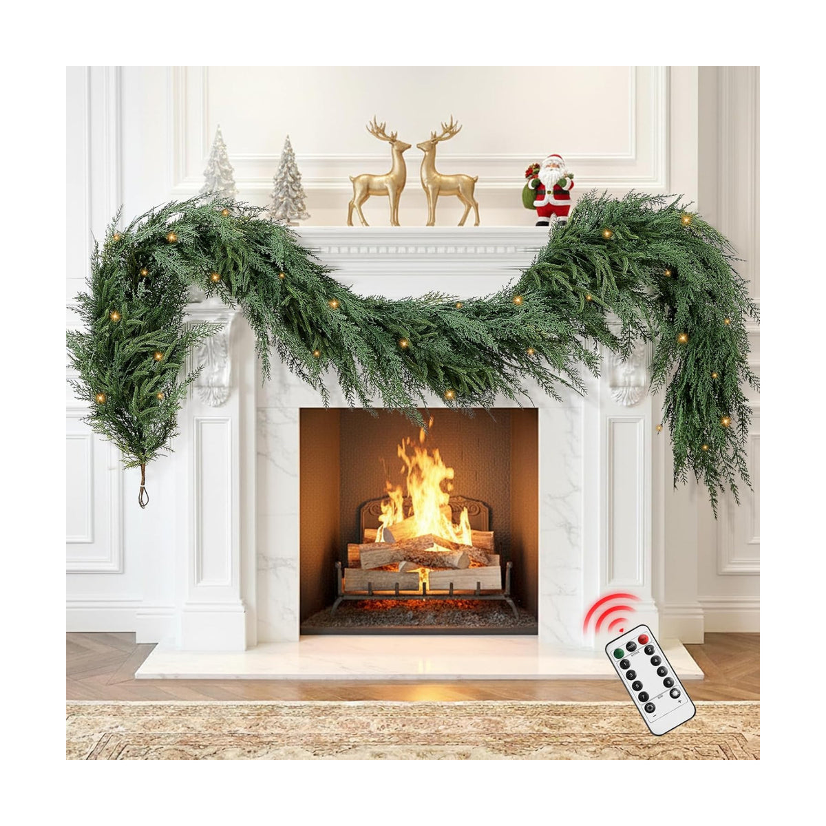 Christmas Norfolk Pine & Cedar Garland - 6 Ft mas Lighted Real Touch Mixed Green Artificial Greenery Garland for Table