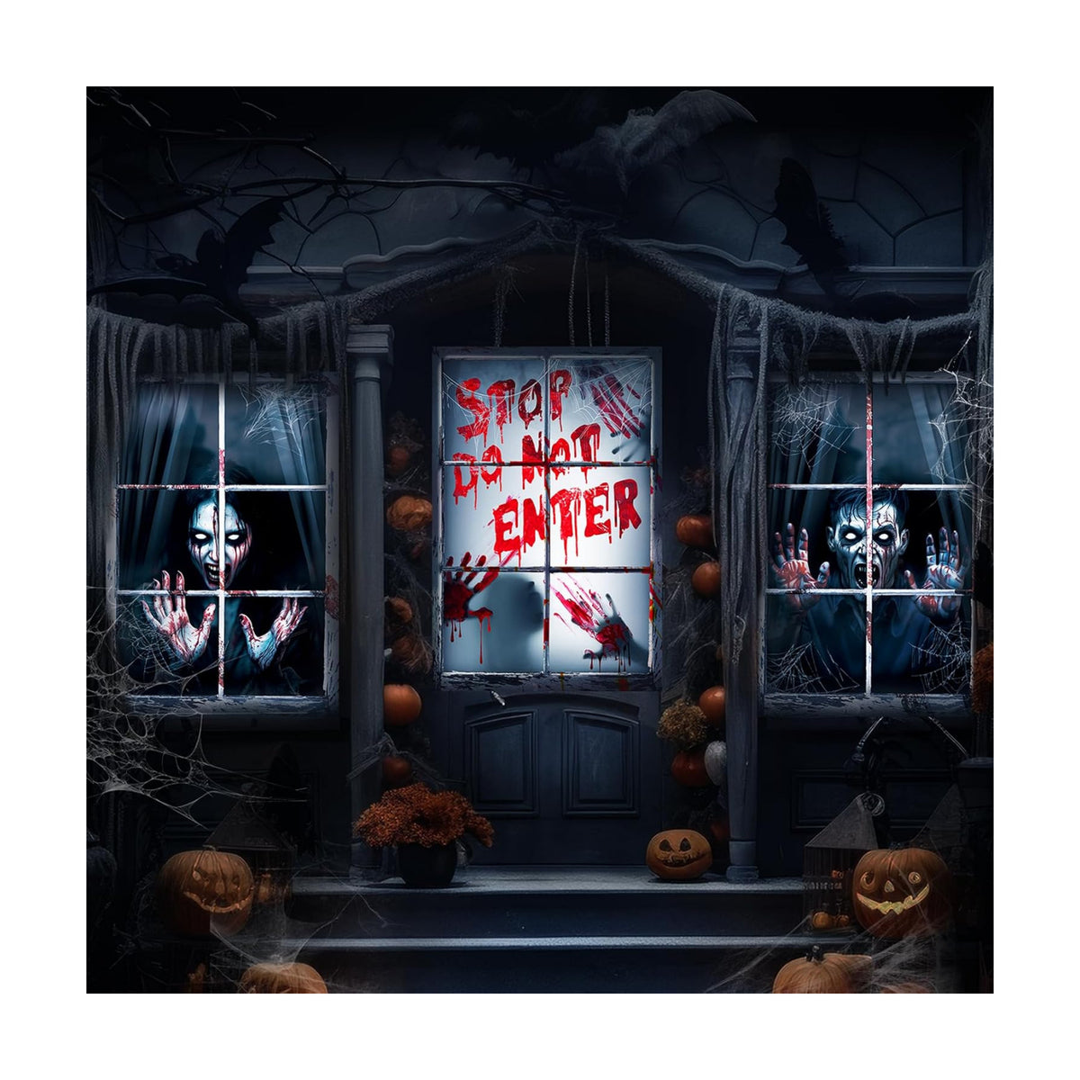 Tioncy 3 Pcs Halloween Window Cover Decorations, Ghost Zombies Blood