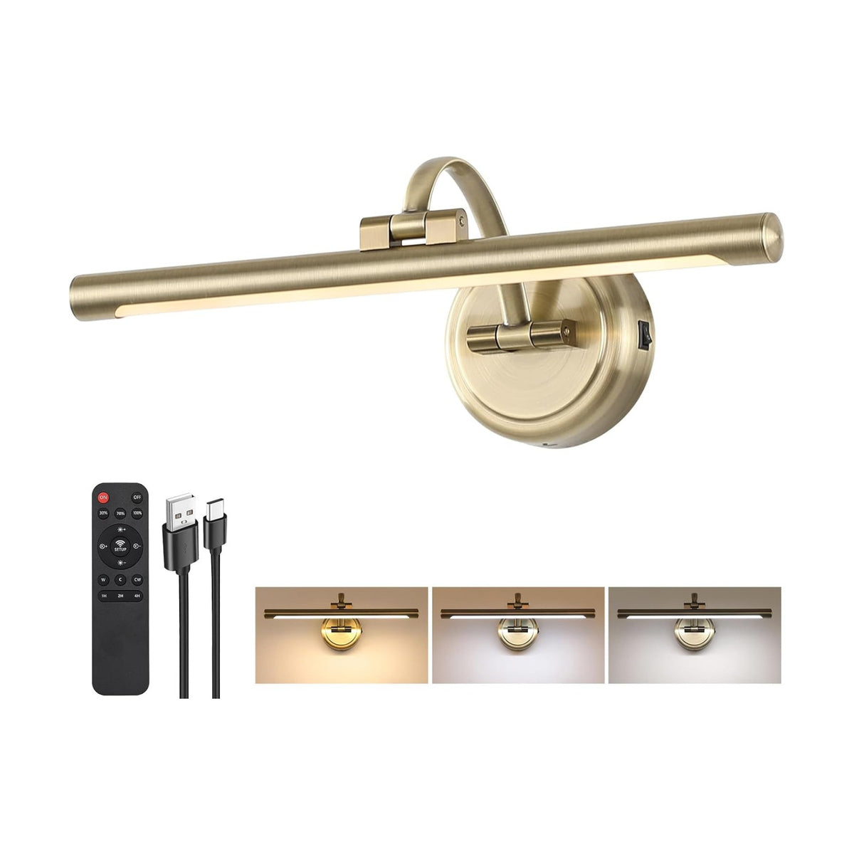 Tassuowell Picture Light for Wall, Battery Operated Art Light, Picture Frame Light with Remote & Timer, Cordless Wall