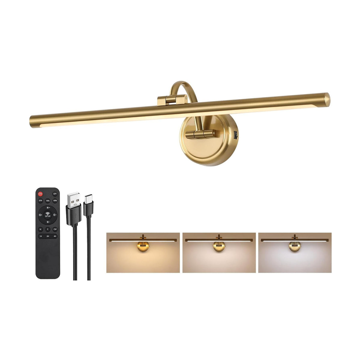 Picture Light for Wall, Dimmable Battery Operated Art Light, Picture Frame Light with Remote & Timer, Cordless Wall