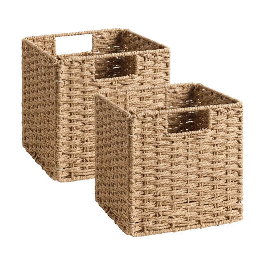 Handwoven Wicker Baskets for Storage / Natural / 9"L x 9"W x 9"H / 9 Inch