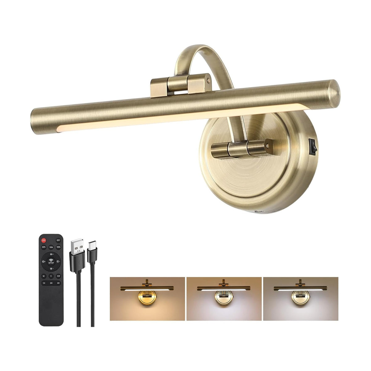 Picture Light for Wall,Battery Operated Art Lights for Painting,3 Color and Brightness, Adjustable Wireless Portrait