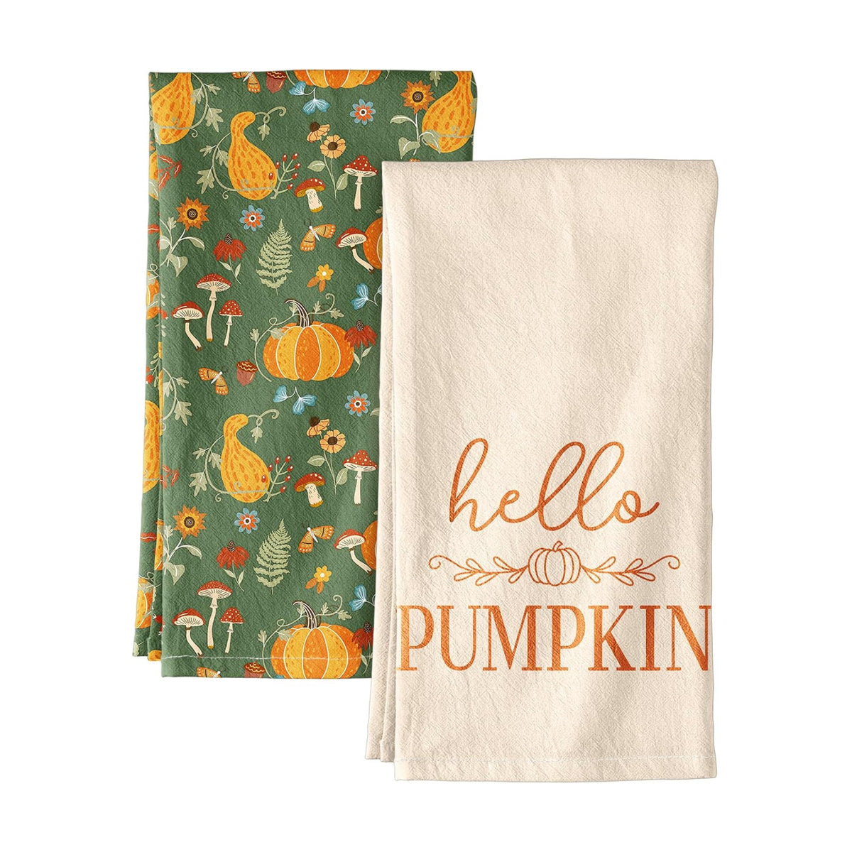 Miss Adola Fall Flour Sack Kitchen Towels Set of 2, Mushroom Pumpkin