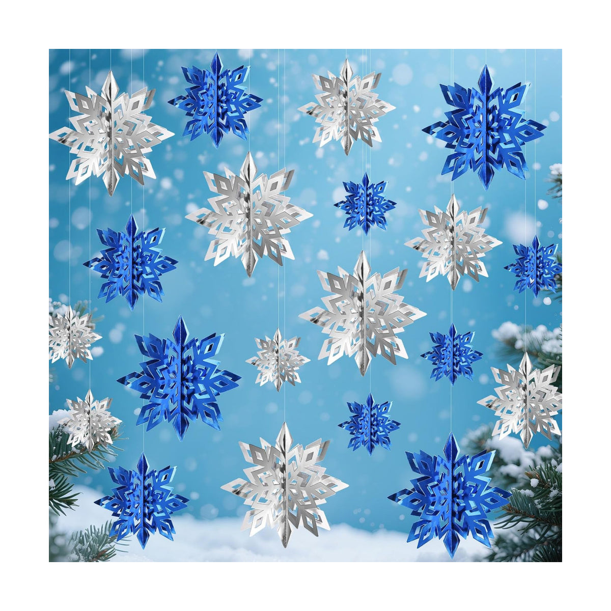 24PCS Hanging Snowflake Decorations Winter Wonderland Party Supplies
