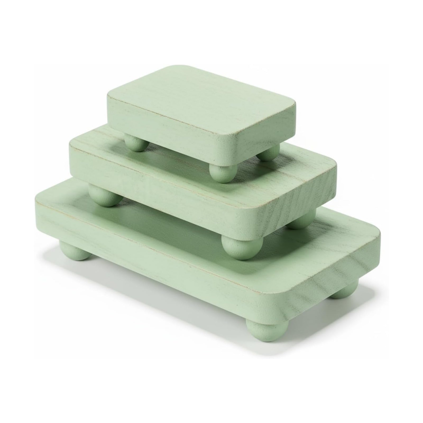 Wooden Risers for Display Pedestal Stand Wooden for Decor Farmhouse / Green / 8 x 4.3 / Set of 3