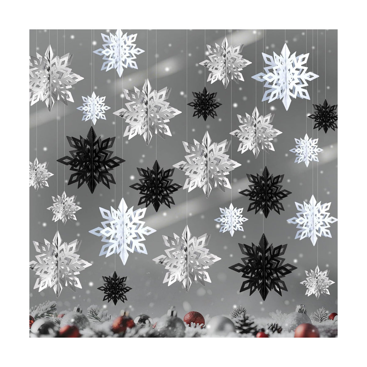 24PCS Hanging Snowflake Decorations Winter Wonderland Party Supplies