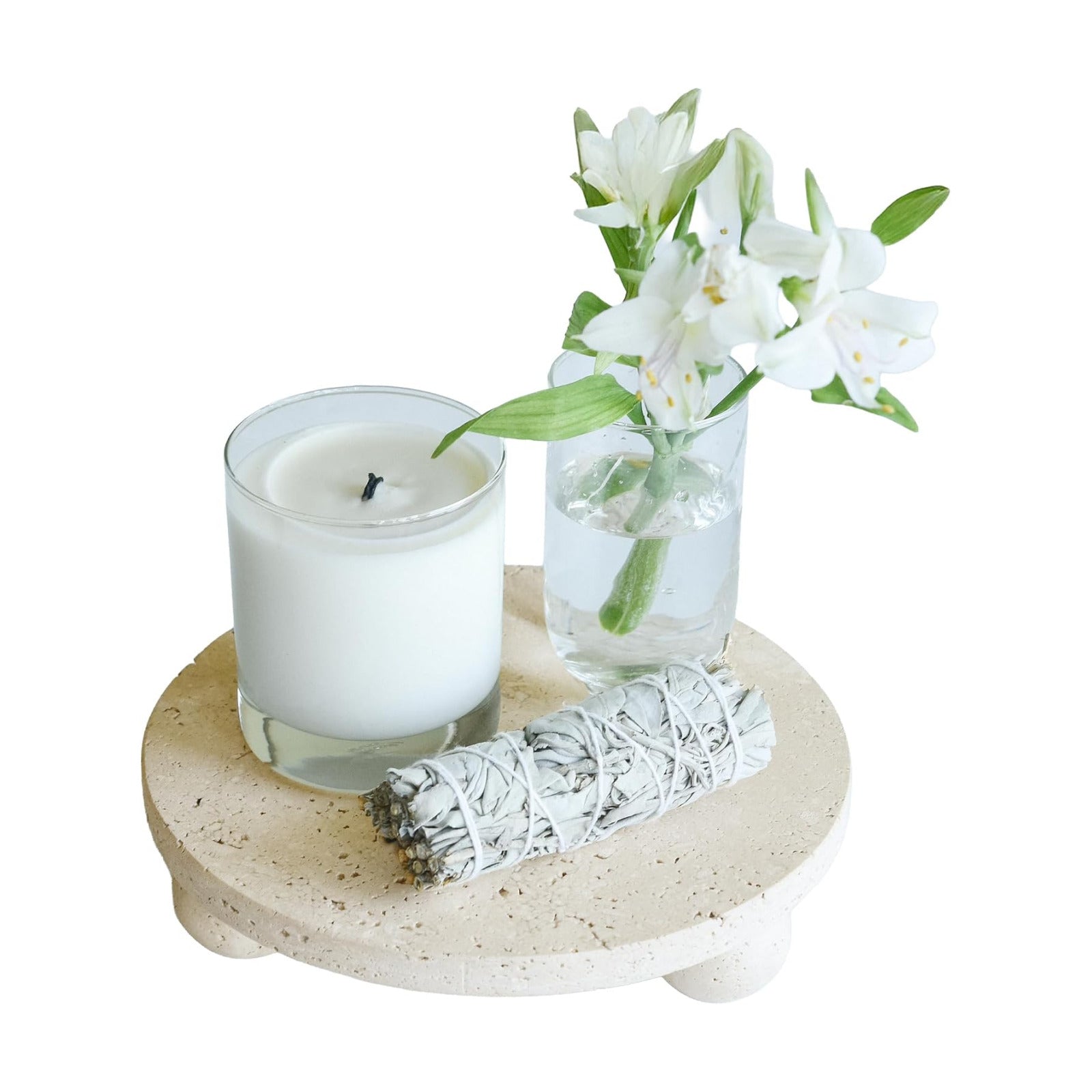 100% Travertine Footed Tray / Natural