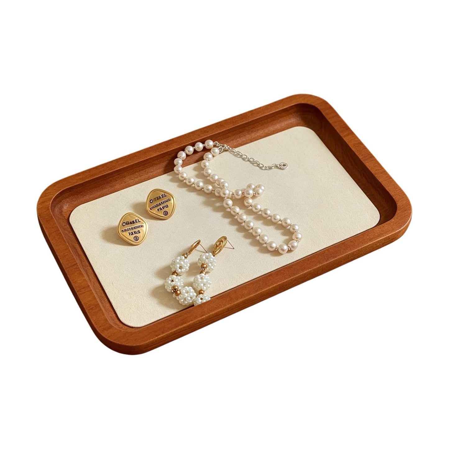 Wooden Jewelry Display Tray Rounded Rectangle Ring / Old Lace / Medium-w 3.9'' x H 0.6'' x L 7