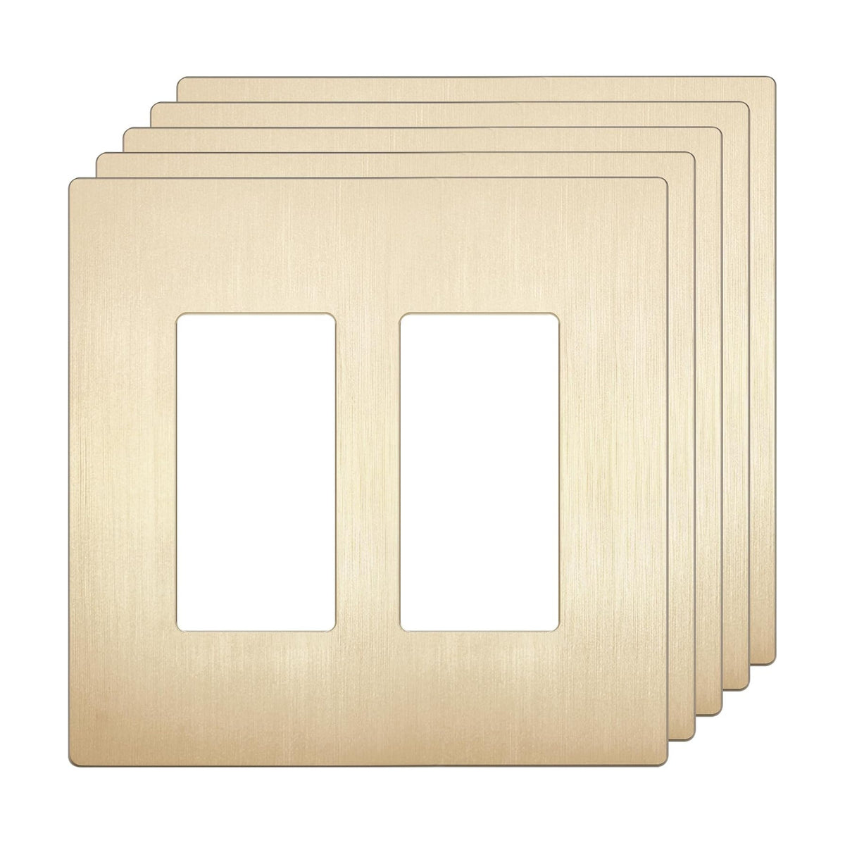 LIDER Double Decorator Switch Cover, Screwless Wall Plate, Mid-Size 2-Gang | 5-Pack, Brushed Gold, Polycarbonate