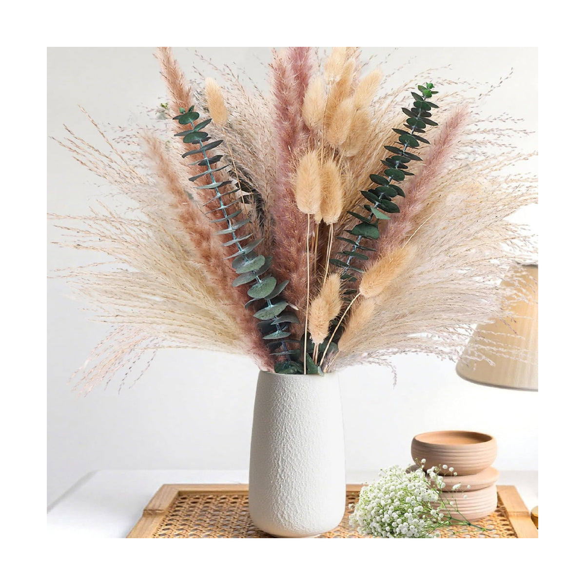 60Pcs Dried Pampas Grass & Eucalyptus Decor, Boho Bouquet for Home