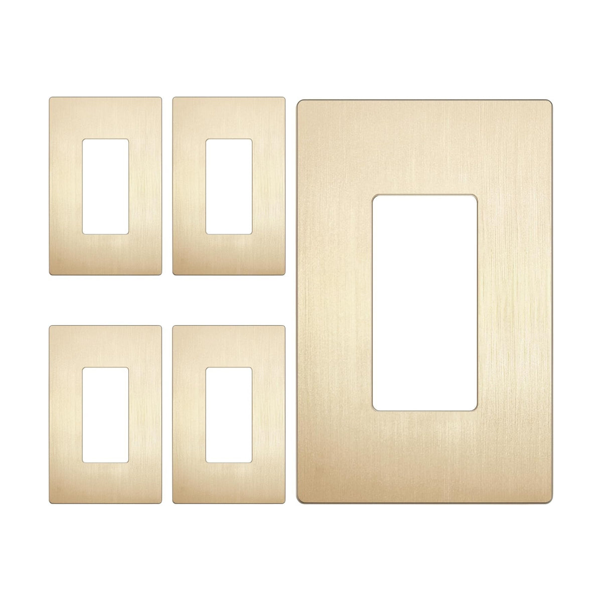 LIDER Decorator Switch Cover, Screwless Wall Plate, Mid-Size 1-Gang, 5-Pack | Brushed Gold, Polycarbonate