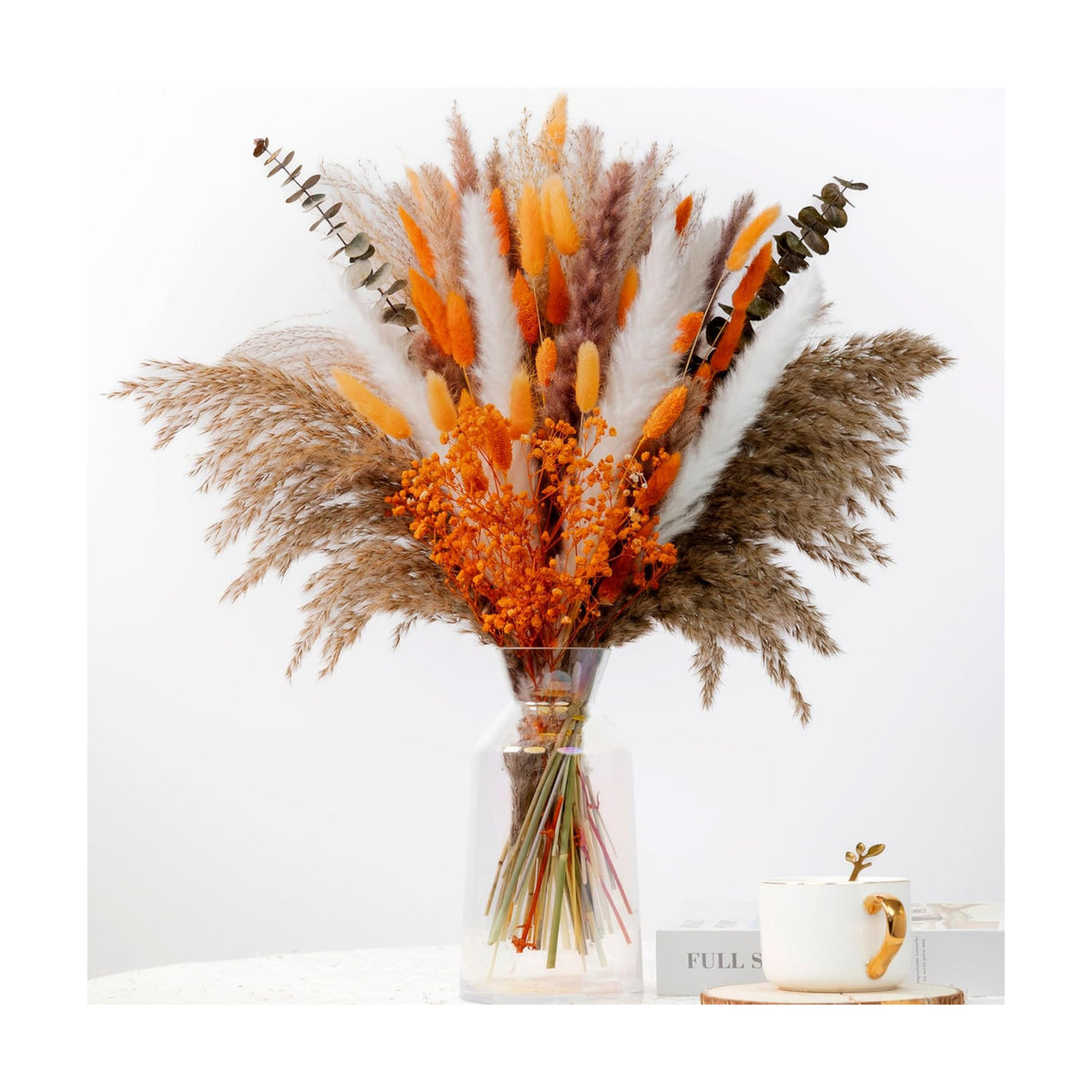 120Pcs 17" Orange Dried Pampas Grass Bouquet, Boho Floral Home Decor