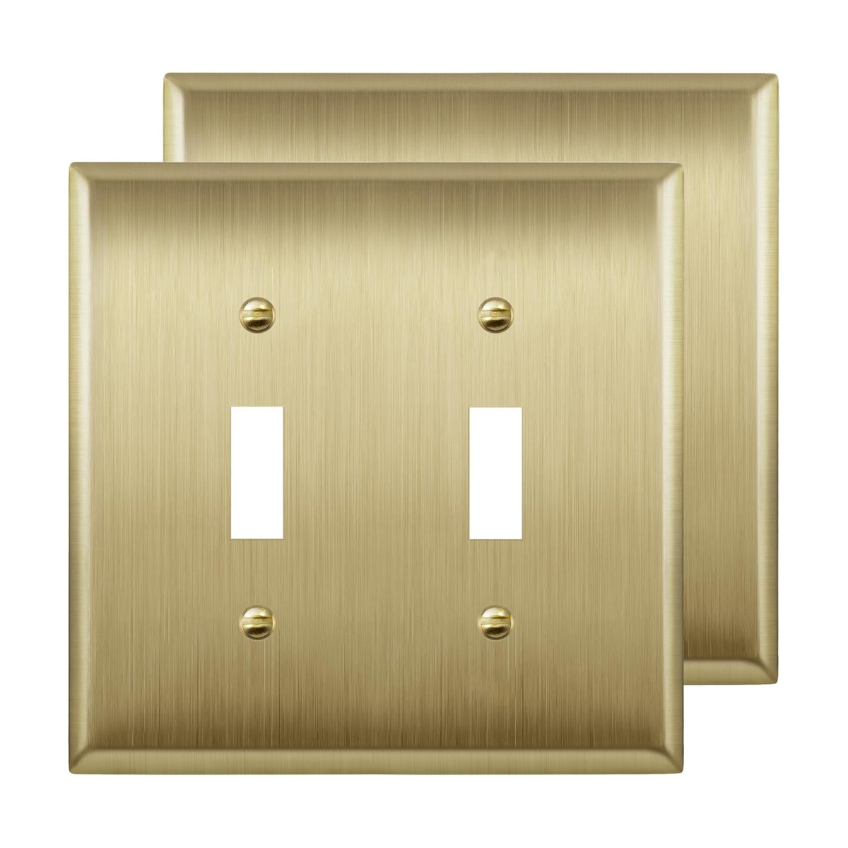 LIDER Toggle Light Switch Metal Wall Plate, Mid-Size 2-Gang, 2-Pack | Stainless Steel, Corrosion Resistant, Brushed