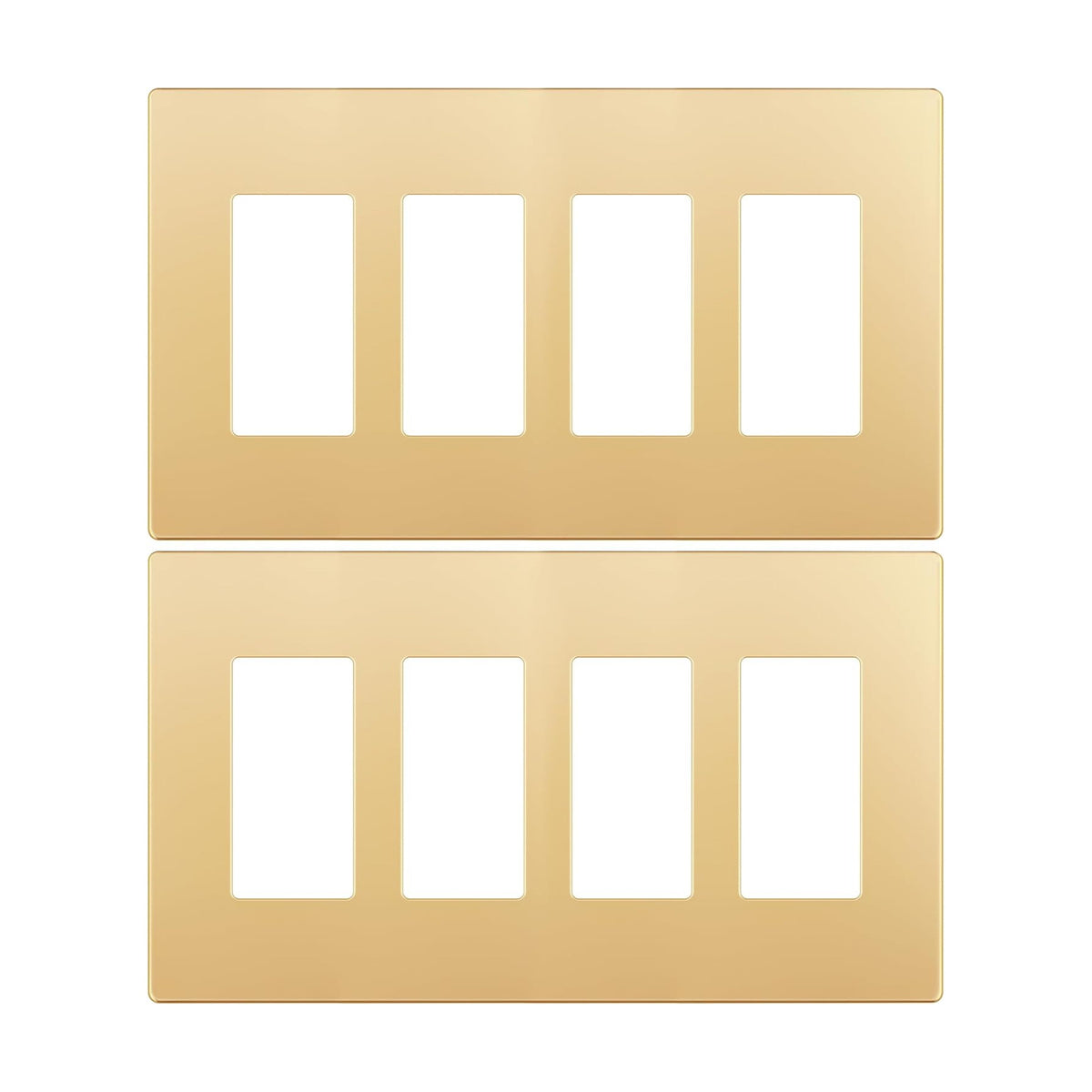 LIDER Decorator Switch Cover, Screwless Wall Plate, Mid-Size 4-Gang, 2-Pack | Matte Gold, Polycarbonate Thermoplastic