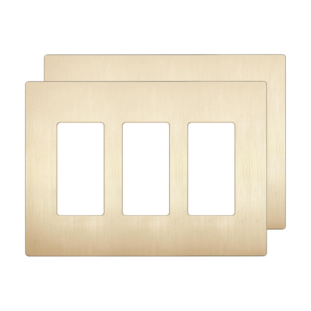 LIDER Decorator Switch Cover, Screwless Wall Plate, Mid-Size 3-Gang, 2-Pack | Brushed Gold, Polycarbonate