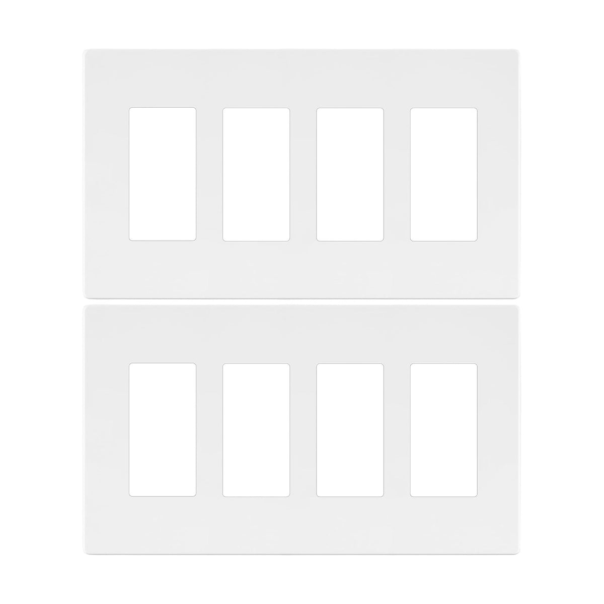 LIDER Quadruple Decorator Switch Cover, Mid-Size 4-Gang, 2-Pack | Screwless Wall Plate, Matte White, Polycarbonate