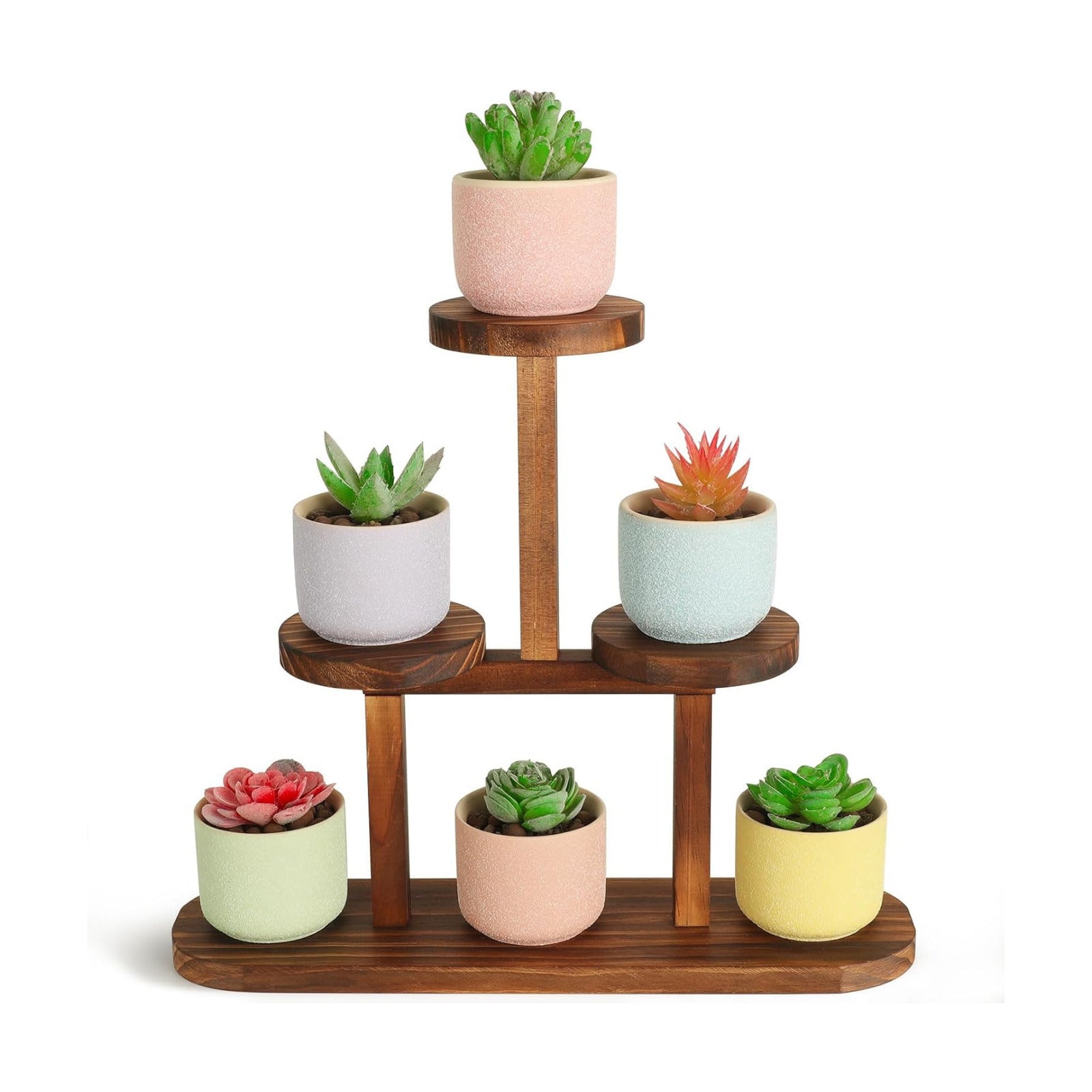 3 Tier Wood Table Top Plant Stand / Round Shape - 4 Tier