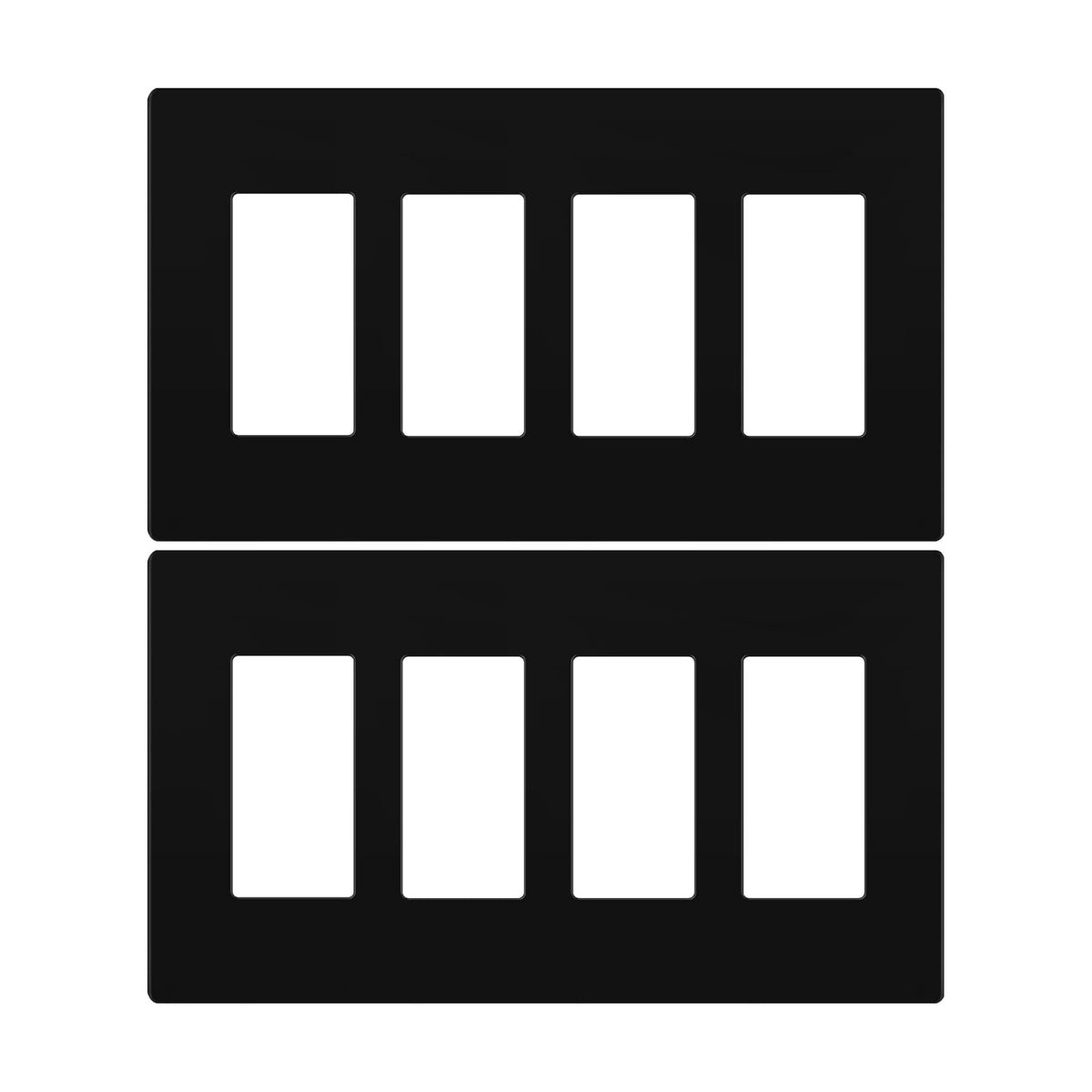 LIDER Quadruple Decorator Switch Cover, Mid-Size 4-Gang, 2-Pack | Screwless Wall Plate, Matte Black, Polycarbonate
