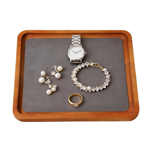 Wooden Jewelry Display Tray Rounded Rectangle Ring Showcase / Gray / Large-w 7'' x H 0.6'' x L 7.9