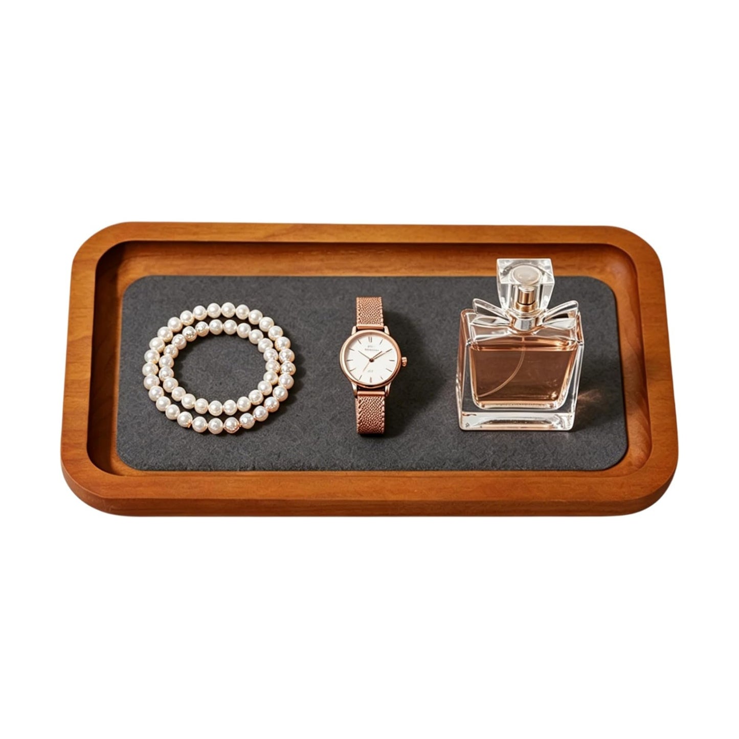 Wooden Jewelry Display Tray Rounded Rectangle Ring Showcase / Gray / Medium-w 3.9'' x H 0.6'' x L 7