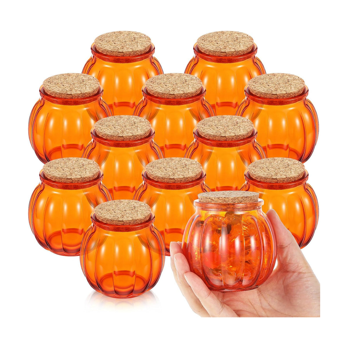 Vesici 12 Pcs Glass Pumpkin Candy Jars with Lid, Halloween Autumn, Orange