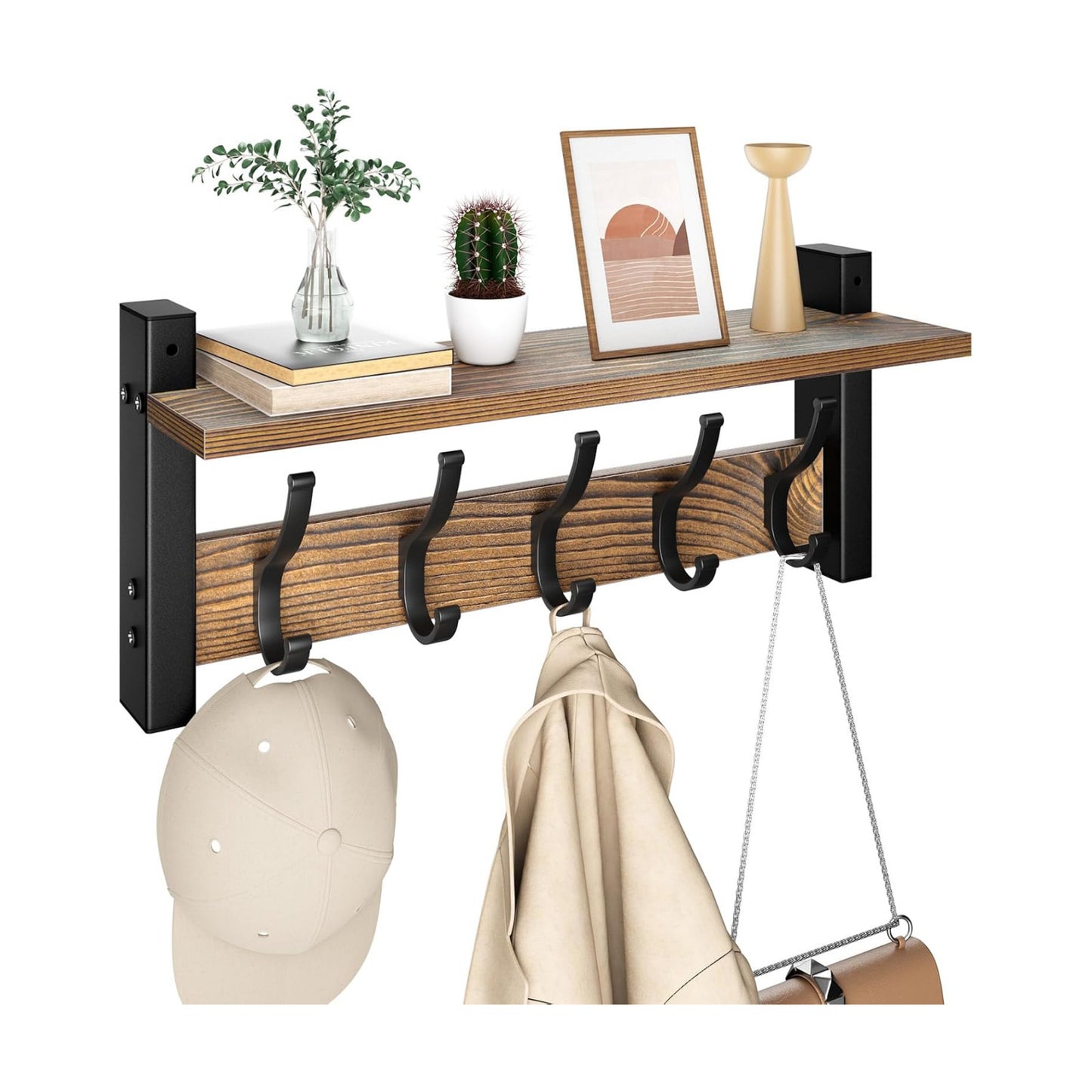 Hat Rack / Coat Rack Wall Mount / Brown / 17.1 Inch